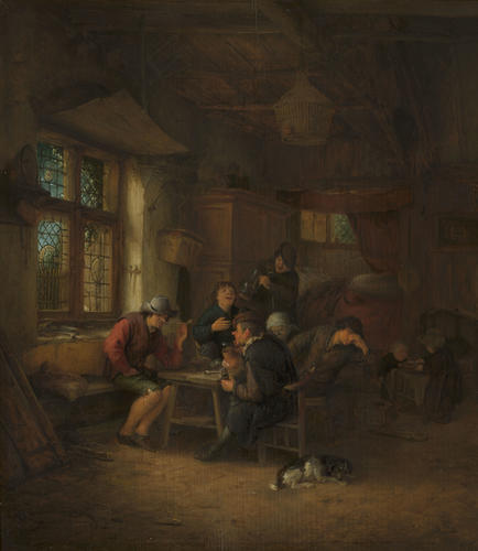 Interior of Tavern with a Five Peasants and a Woman