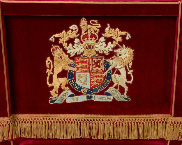 Master: Pair of throne chairs, used by King George VI and Queen Elizabeth and King Charles III and Queen Camilla
Item: Throne chair, used by King George VI and King Charles III Master: Pair of throne chairs, used by King George VI and Queen Elizabeth and King Charles III and Queen Camilla
Item: Throne chair, used by King George VI and King Charles III