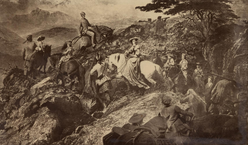 The Queen, Prince and Royal Family ascending Loch Nagar