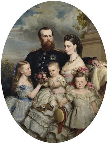 Prince Louis (1837-1892) and Princess Alice (1843-1878) of Hesse with their children Princess Victoria (1863-1950), Prince Ernest (1868-1937), and Prince Frederick (1870-1873)