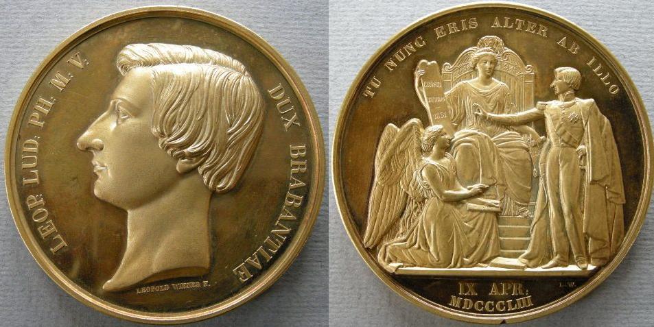 Belgium. Medal commemorating the Majority of the Duke of Brabant, 1853 Belgium. Medal commemorating the Majority of the Duke of Brabant, 1853