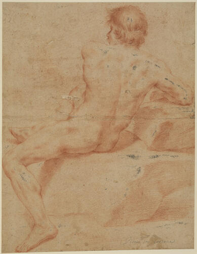 A study of a male nude, seated, seen from behind, facing to left A study of a male nude, seated, seen from behind, facing to left