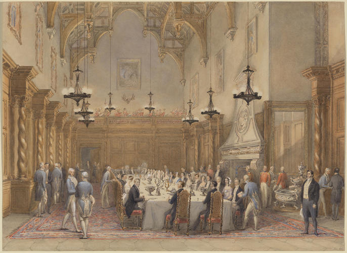 Dinner party held after the christening at Burghley House