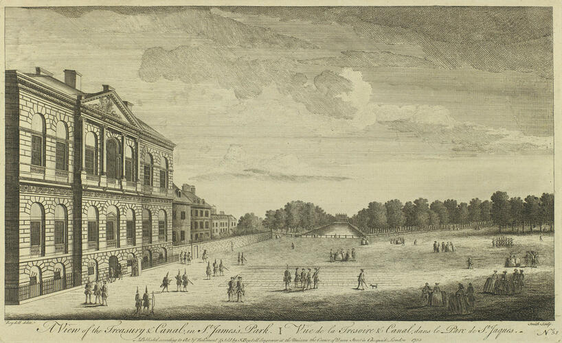 View of the Treasury and Canal in St James's Park