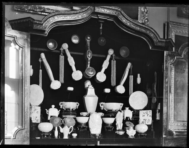 Glass plate negative of a display of jade Glass plate negative of a display of jade