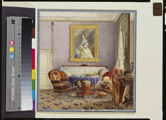 Sitting-room, with a portrait of Queen Victoria hanging on the wall