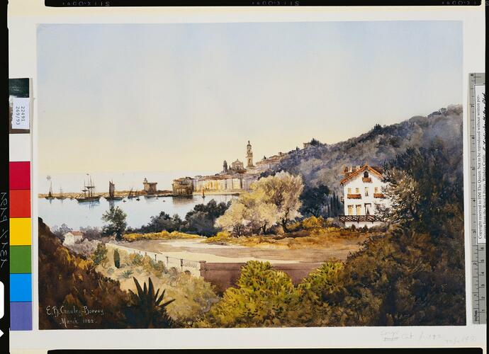 Menton: East Harbour, showing the Châlet des Rosiers Menton: East Harbour, showing the Châlet des Rosiers