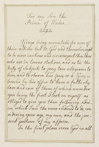 Copy of a manuscript in the Prince Regents possession, found in the Stuart papers / transcribed by Her Majesty Queen Charlotte in her own handwriting. anno domini 1812 Copy of a manuscript in the Prince Regents possession, found in the Stuart papers / transcribed by Her Majesty Queen Charlotte in her own handwriting. anno domini 1812
