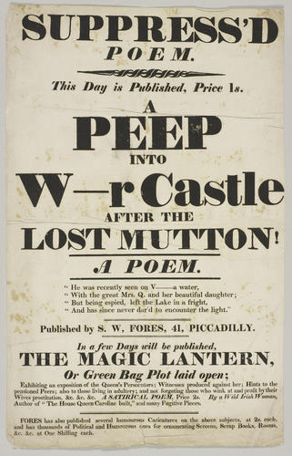 Poster advertisement for 'A Peep into W[indso]r Castle after the Lost Mutton!'