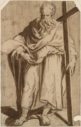 St Philip standing holding a cross in his left hand St Philip standing holding a cross in his left hand