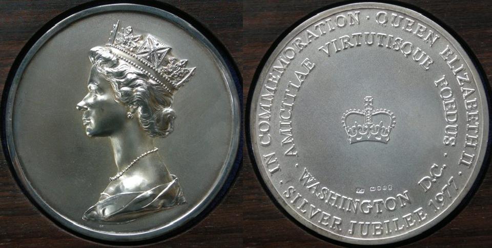U. S. A. Medal commemorating the Silver Jubilee of H. M. Queen Elizabeth II, 1977 U. S. A. Medal commemorating the Silver Jubilee of H. M. Queen Elizabeth II, 1977