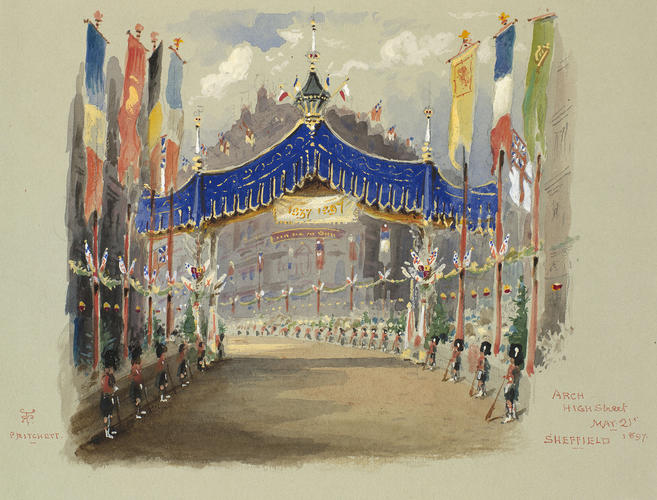The Queen's Visit to Sheffield, 21 May 1897: Arch in the High Street The Queen's Visit to Sheffield, 21 May 1897: Arch in the High Street