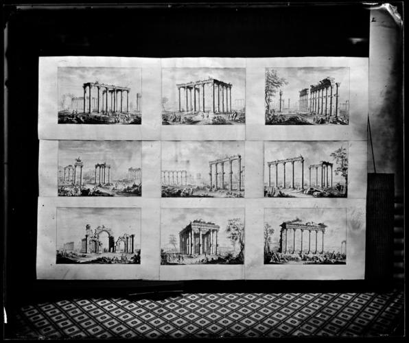 Glass plate negative of a group of pictures of ruins