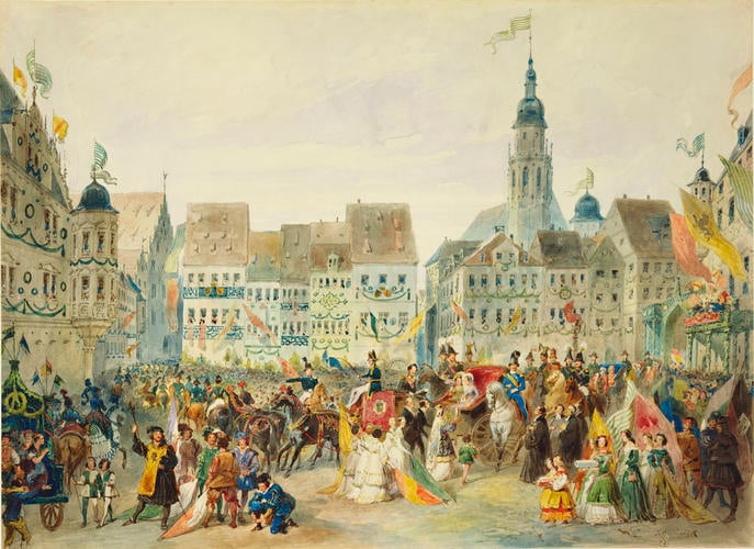 Entry into Coburg of the Hereditary Prince of Saxe-Coburg-Gotha and his bride, 14 May 1842