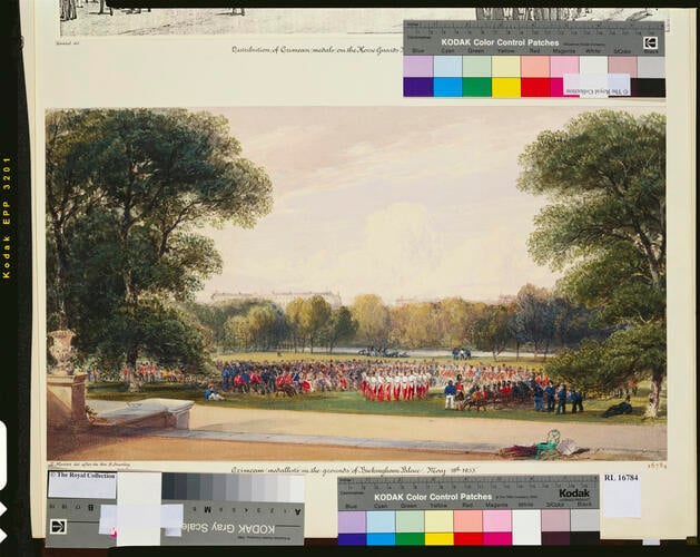 Crimean medallists in the grounds of Buckingham Palace, 18th May 1855