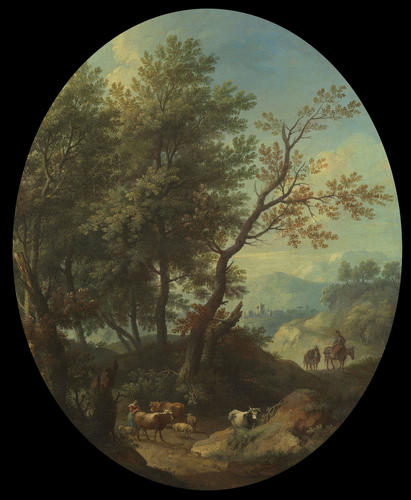 A Mountainous Wooded Landscape with Cattle