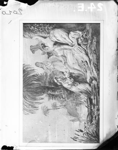 Glass plate negative of watercolour The the Finding of Moses Glass plate negative of watercolour The the Finding of Moses