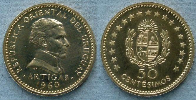 Uruguay. Proof in gold of the 50 centesimos, 1960 Uruguay. Proof in gold of the 50 centesimos, 1960