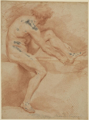 A male nude, seated, left leg raised A male nude, seated, left leg raised