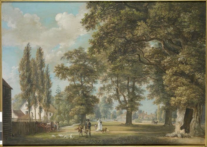 View of the cottage of Powney Esq and the entrance to Windsor Great Park at Bishopsgate