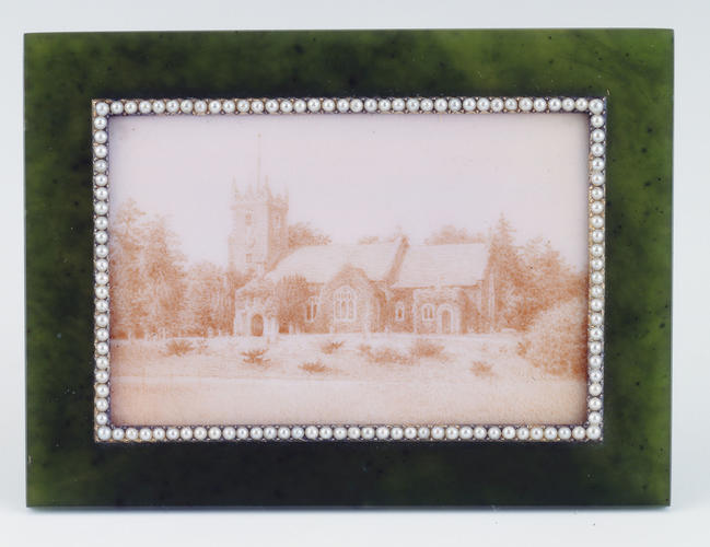 Frame with an enamelled view of Sandringham Church