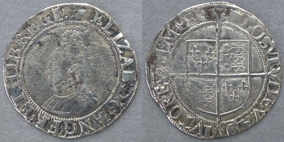 Elizabeth I. Shilling, mintmark woolpack Elizabeth I. Shilling, mintmark woolpack