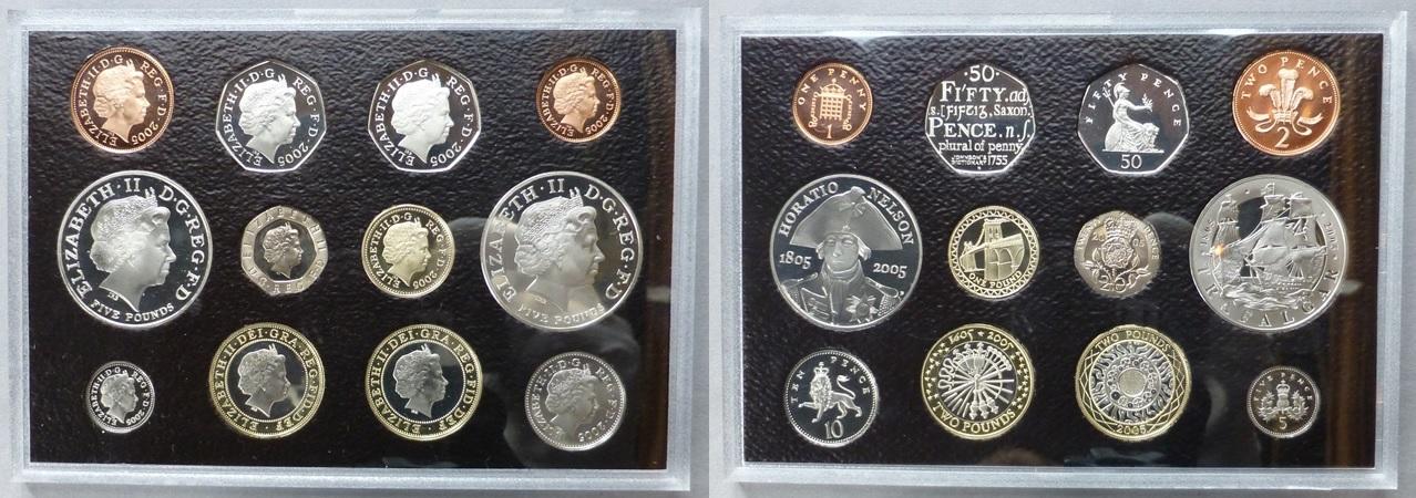 GREAT BRITAIN. 	Proof five pounds commemorating the Battle of Trafalgar