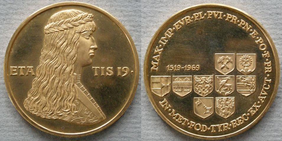 Austria. Medal commemorating the 450th anniversary of the marriage of Maximilian of Austria to Mary of Burgundy, 1969