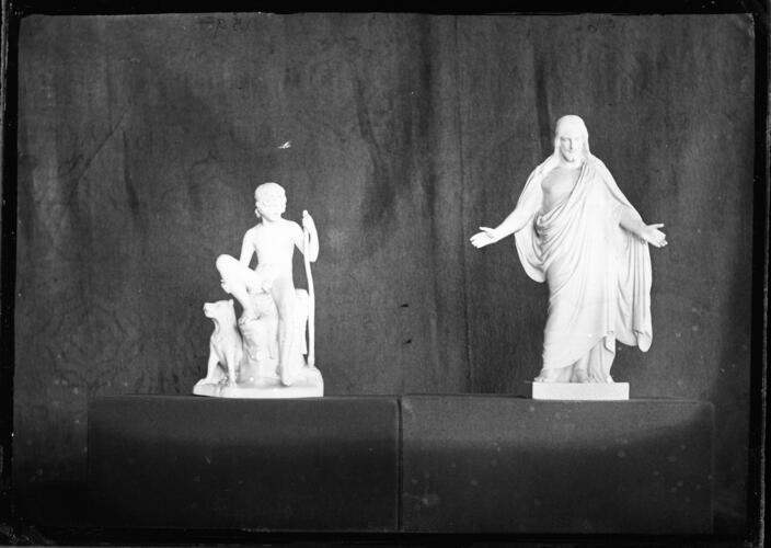 Glass plate negative of two porcelain sculptures Glass plate negative of two porcelain sculptures