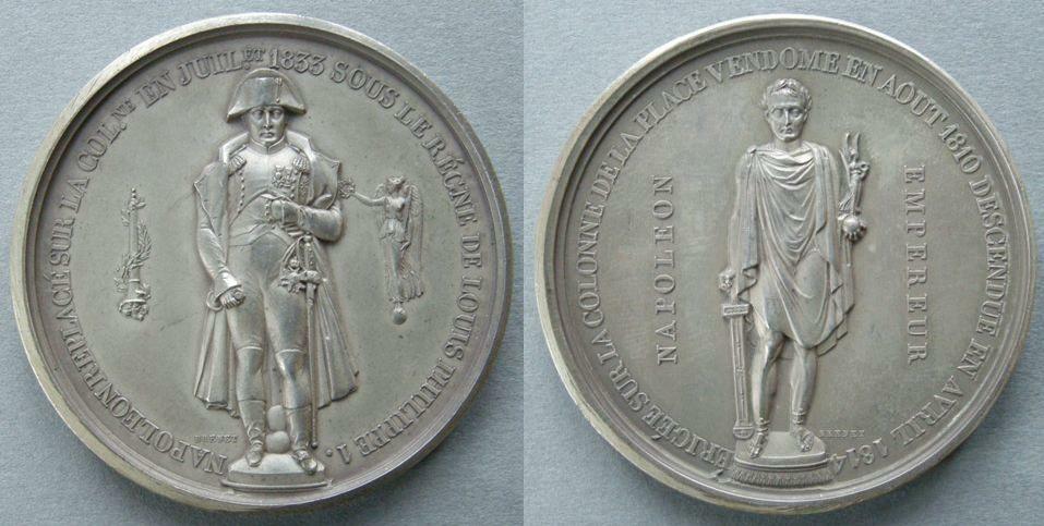France. Medal commemorating the re-establishment of the statue of Napoleon I in the Place Vendôme, 1833