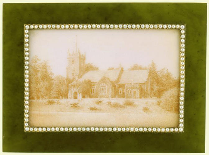 Frame with an enamelled view of Sandringham Church