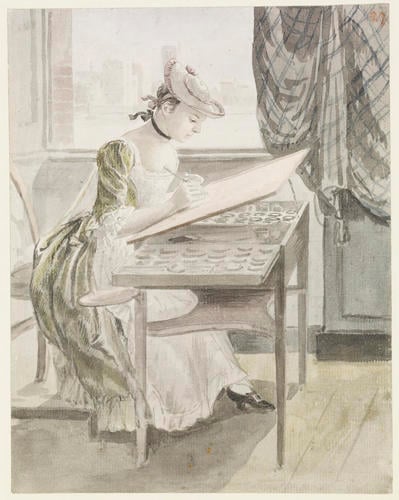 A young woman painting