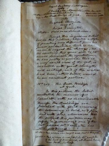 A List of pictures and drawings by Joseph Farington RA which were exhibited at various successive exhibitions and the criticisms upon them which were printed and published