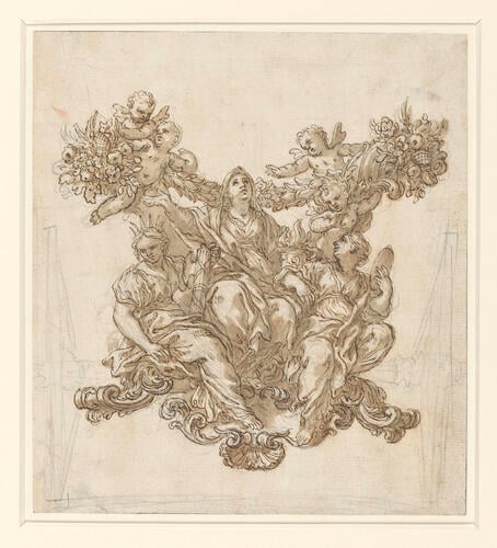 A design with allegorical figures of Faith, Fortitude and Truth A design with allegorical figures of Faith, Fortitude and Truth