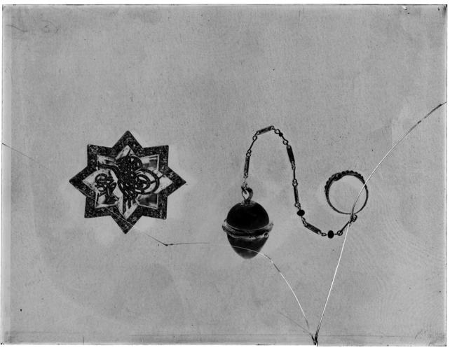 Glass plate negative of a brooch and a viniagrette, given to Queen Victoria Glass plate negative of a brooch and a viniagrette, given to Queen Victoria
