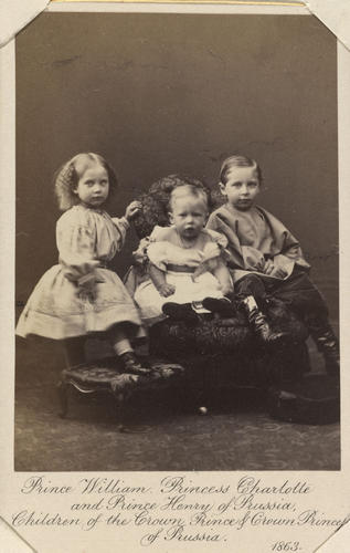 Wilhelm II, Emperor of Germany and King of Prussia (1859-1941), when Prince Wilhelm of Prussia; Princess Charlotte, Duchess of Saxe-Meiningen (1860-1919), when Princess Charlotte of Prussia; and Princ