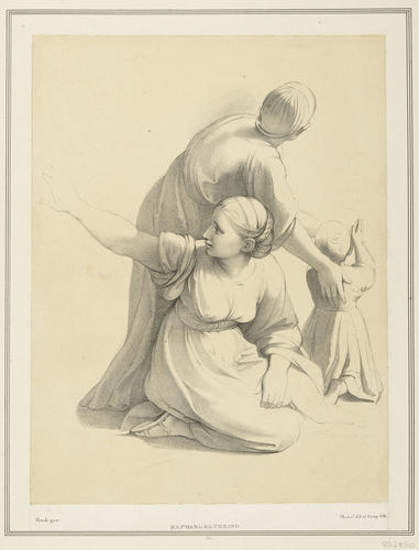 Two women with a child whose hands are joined in prayer