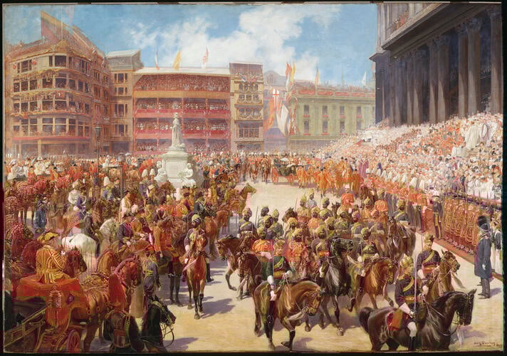 'God Save The Queen': Queen Victoria arriving at St Paul's Cathedral on the occasion of the Diamond Jubilee Thanksgiving Service, 22 June 1897 'God Save The Queen': Queen Victoria arriving at St Paul's Cathedral on the occasion of the Diamond Jubilee Thanksgiving Service, 22 June 1897