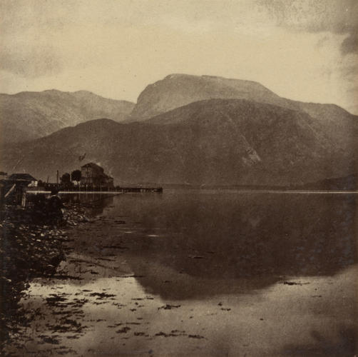 Ben Nevis and the entrance to the Caledoninan Canal at Corpach, Loch Eil, Inverness-shire