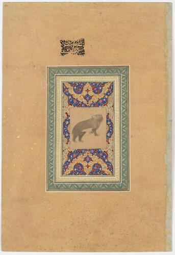 Master: Mughal album of portraits, animals and birds.
Item: Painting of a bear and portrait of a Mughal courtier Master: Mughal album of portraits, animals and birds.
Item: Painting of a bear and portrait of a Mughal courtier