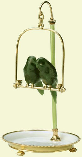 Pair of budgerigars on a perch