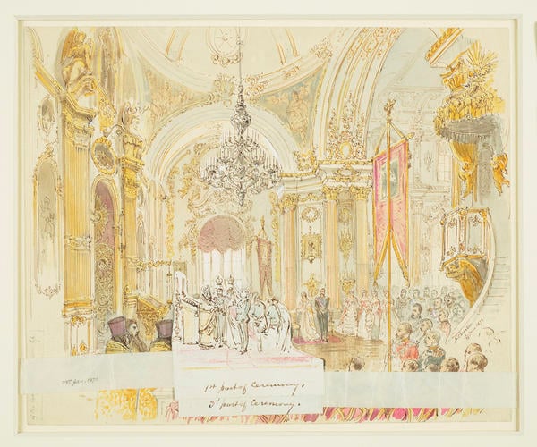 The Orthodox marriage service of Alfred, Duke of Edinburgh and Maria Alexandrovna, 23 January 1874 The Orthodox marriage service of Alfred, Duke of Edinburgh and Maria Alexandrovna, 23 January 1874