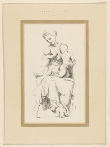 A woman with two children on her lap, and a third staning on the left [Charity]