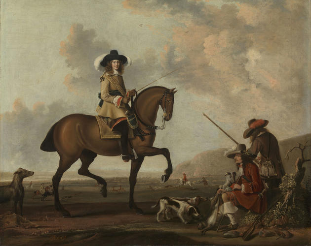 A Gentleman on Horseback with Two Gamekeepers with Dogs