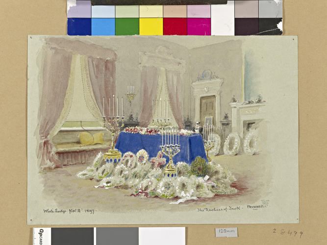 Funeral of the Duchess of Teck, 2-3 November 1897: the Duchess in her coffin, 2 November