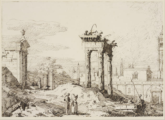 A capriccio of the Temple of Vespasian in Rome