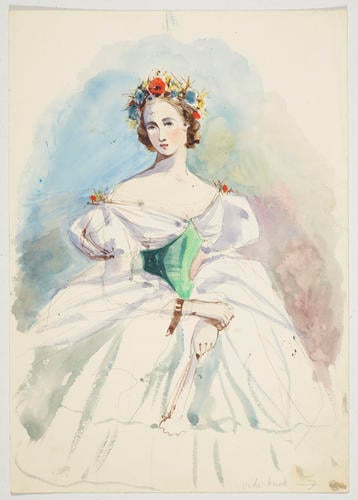 A female figure in evening dress