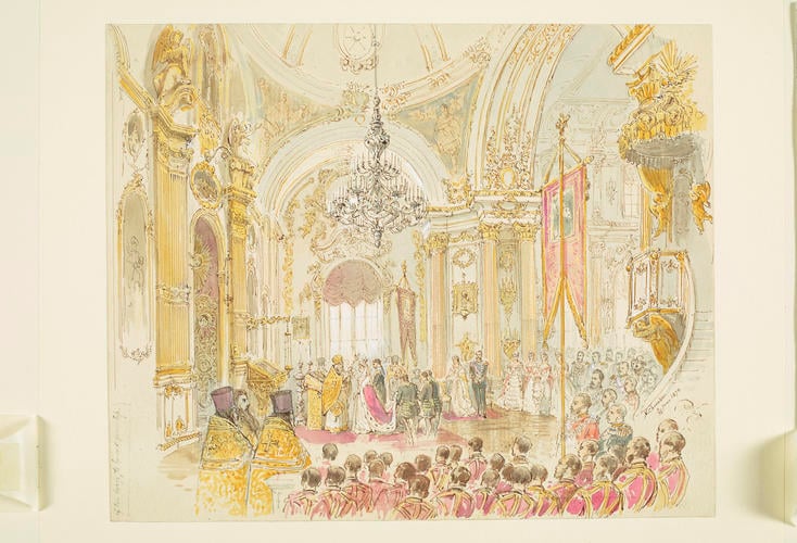 The Orthodox marriage service of Alfred, Duke of Edinburgh and Maria Alexandrovna, 23 January 1874 The Orthodox marriage service of Alfred, Duke of Edinburgh and Maria Alexandrovna, 23 January 1874
