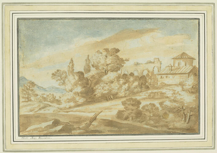 A landscape with a round church and an aqueduct A landscape with a round church and an aqueduct