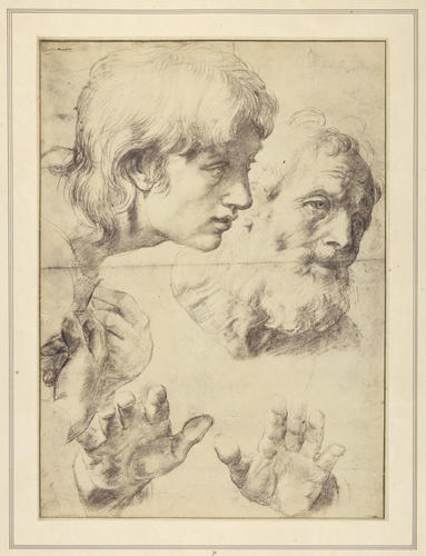 Studies of the heads and hands of two Apostles for 'The Transfiguration'